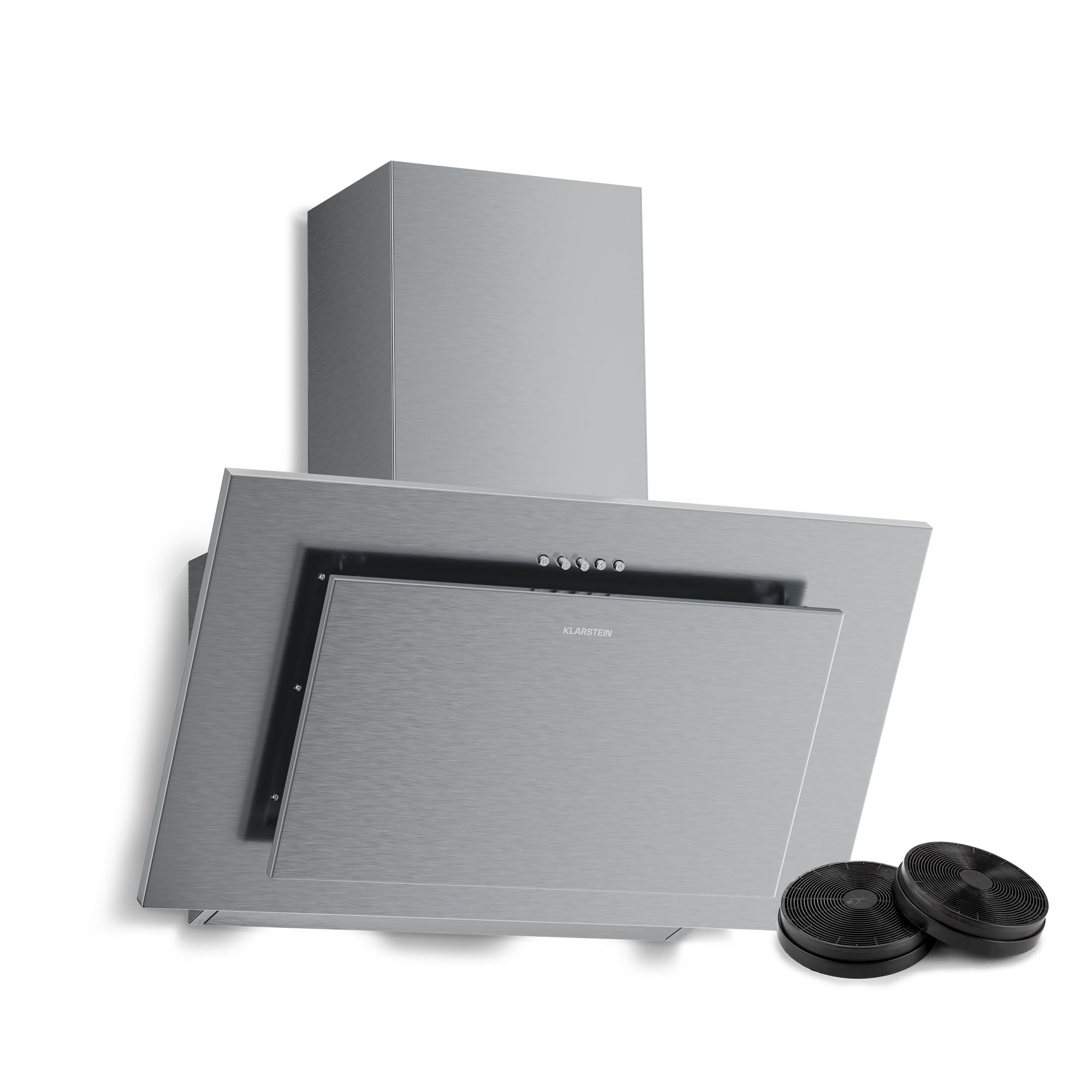 Klarstein Athena Campana Extractora 60 cm - Angular, 254 m³/h, A+++, LED, 3 Velocidades, Filtro Carbón, Recirculación & Extracción, Campana Extractora Decorativa Cocina, Acero inoxidable