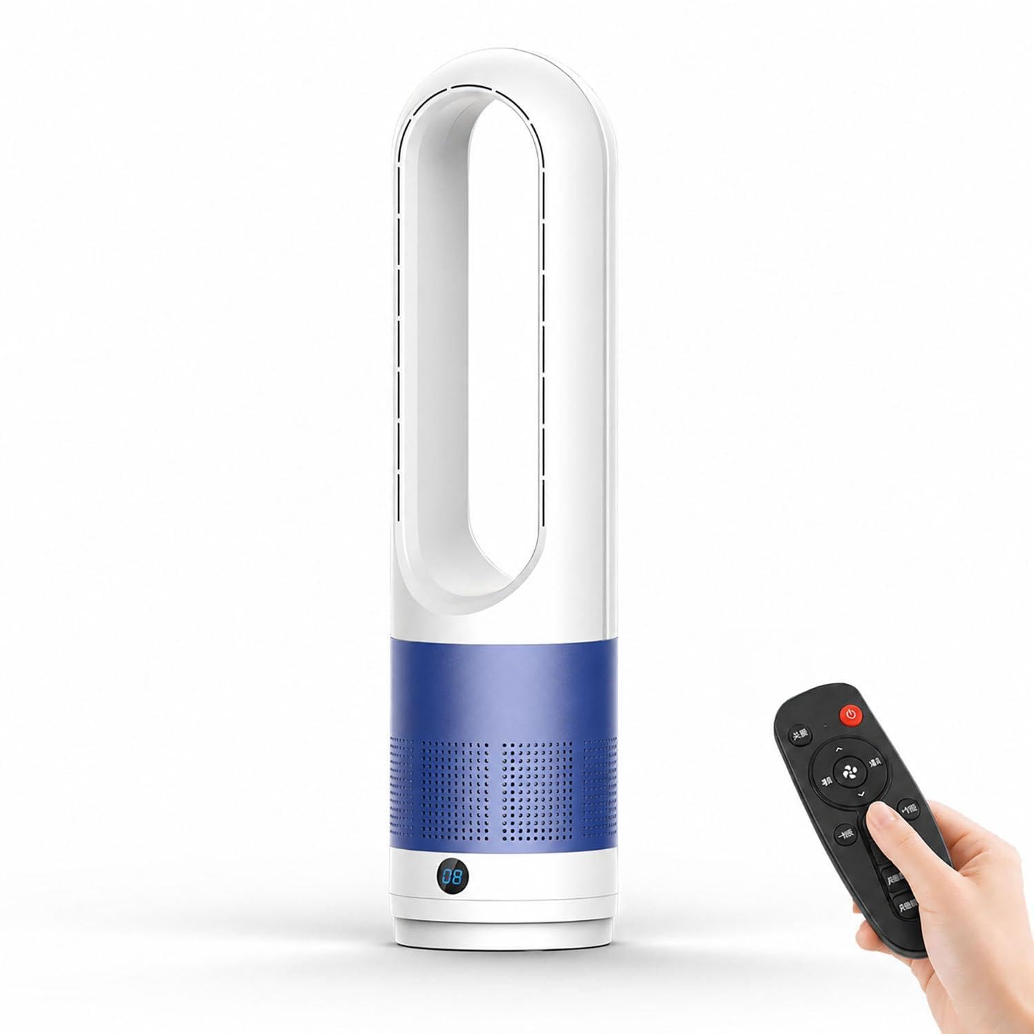 Bladeless Tower Fan,Remote & Touch LED,80° Oscillating Stand Cooler Blue