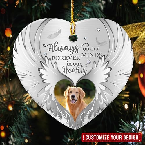 Vista 9 de SANDJEST Adornos personalizados de cerámica con foto personalizada para cachorros de primera Navidad 2024 para amantes de los perros, corazones