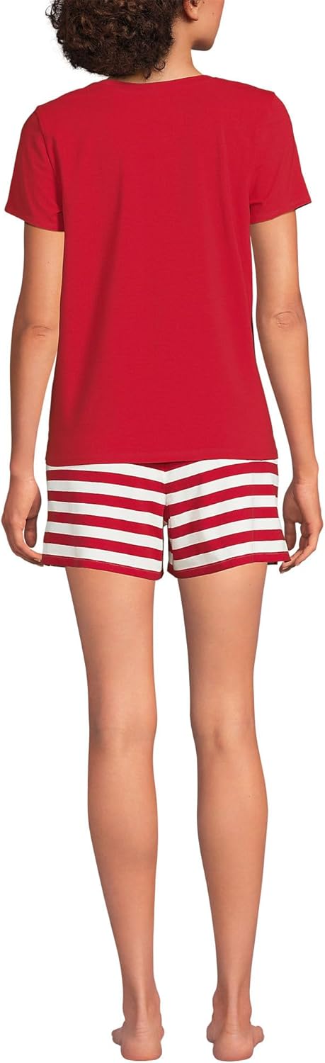 Lands' End Women's Knit 2 Piece Pajama Set - Short Sleeve Top and Shorts - Image 2