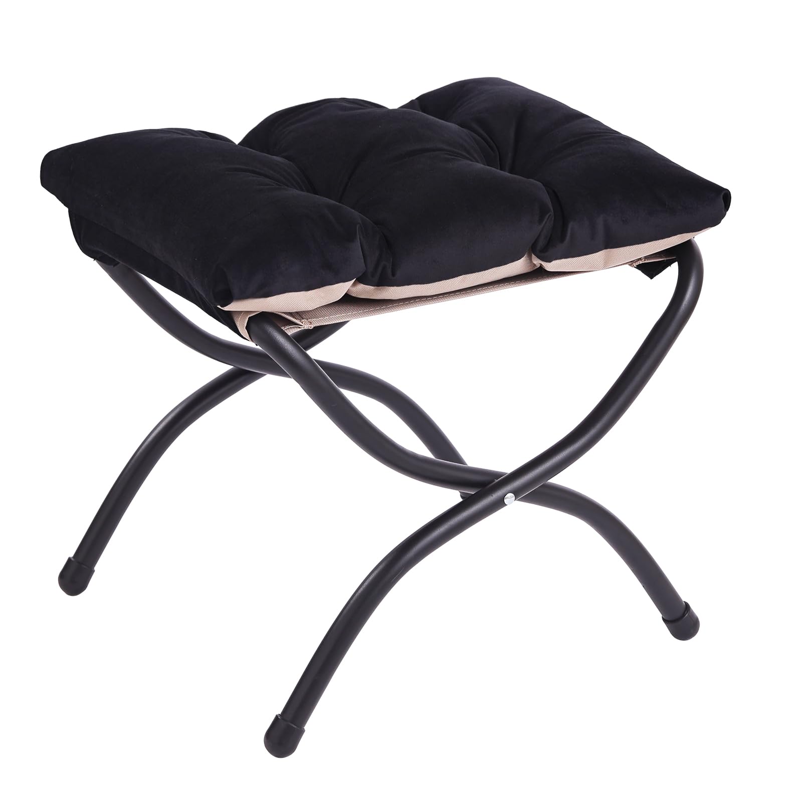 LITA Folding Upholstered Footrest Stool, Modern Small Portable Accent Ottoman with Detachable Thick Cotton Cushion Padded Sofa Stool with Metal Frame