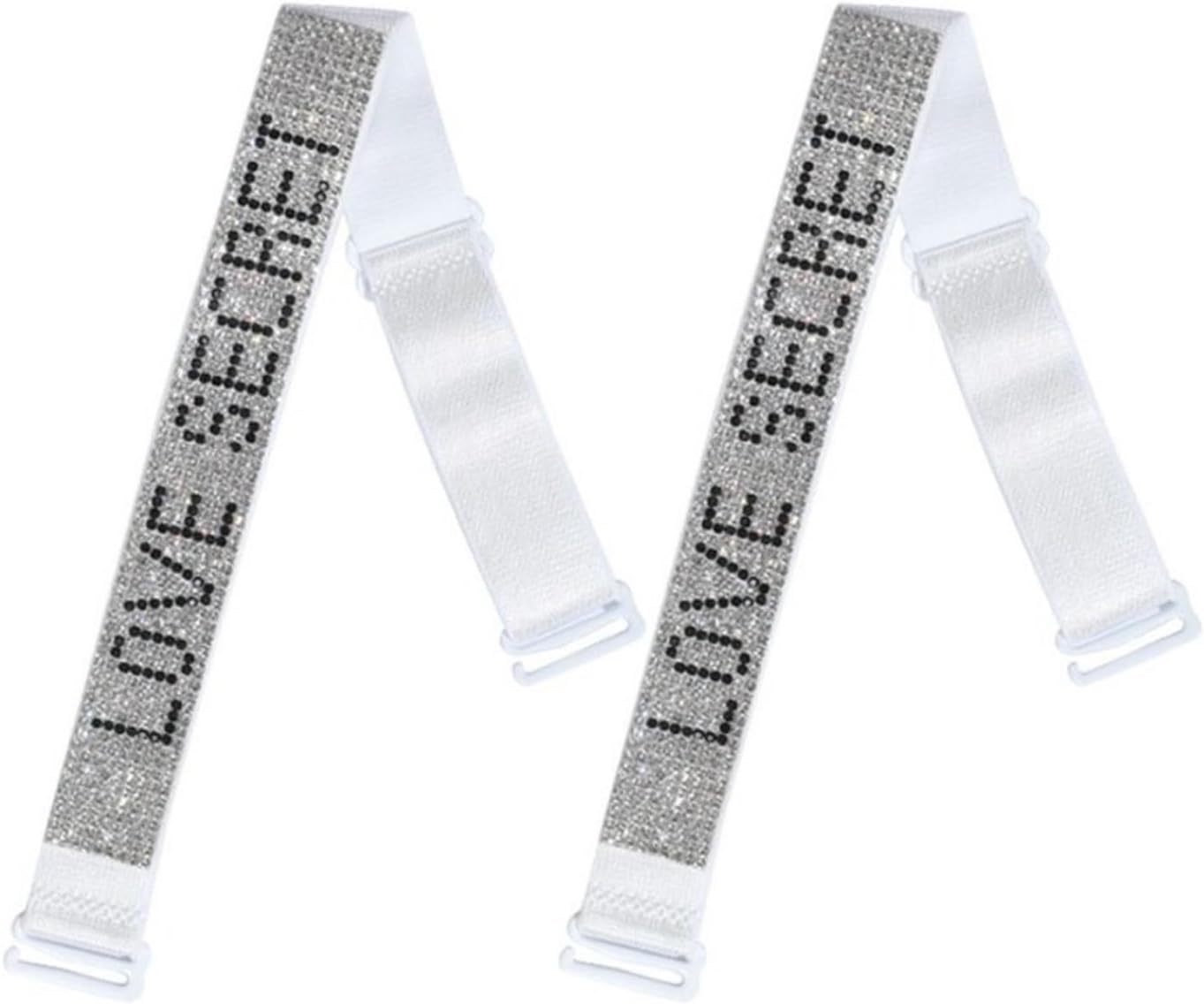 Rhinestones Women Bra Shoulder Straps Non-Slip Adjustable Shoulder Strap Ladies Replacement Shiny Bra Straps For Wedding Birthday Party Dresses (White)-image-9
