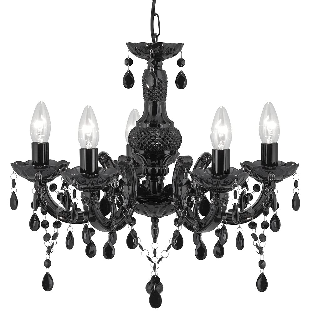 Britalia Matt Black 5 Lamp Traditional Chandelier Pendant Ceiling Light | 48cm Diameter | 5 x E14 SES Lamp Bulbs Required (Not Included) | Vintage Retro Design