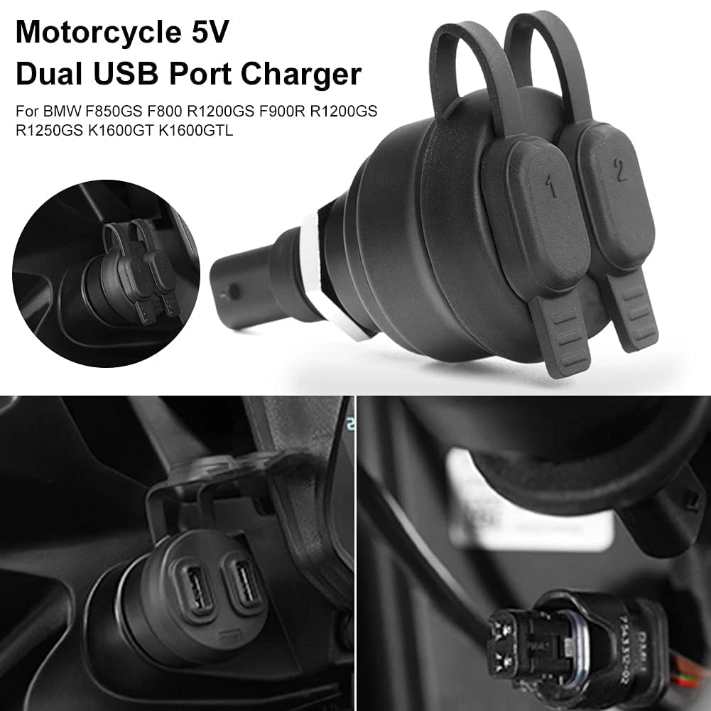 Ładowarka USB 5V do motocykla z podwójnym portem USB, kompatybilna z: BMW R1200GS R1250GS R1250RT R1200RT R nineT K1600GT K1600GTL K1300S K1300GT G310GS F900R F900XR F850GS F750 F650GS S1000XR