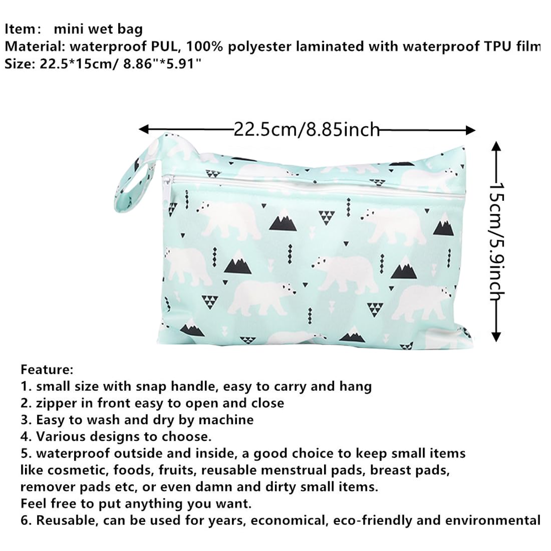 Wetbag Pannolini Riutilizzabile 2 Pezzi Borsa Pannolini Lavabili con Zip Impermeabile