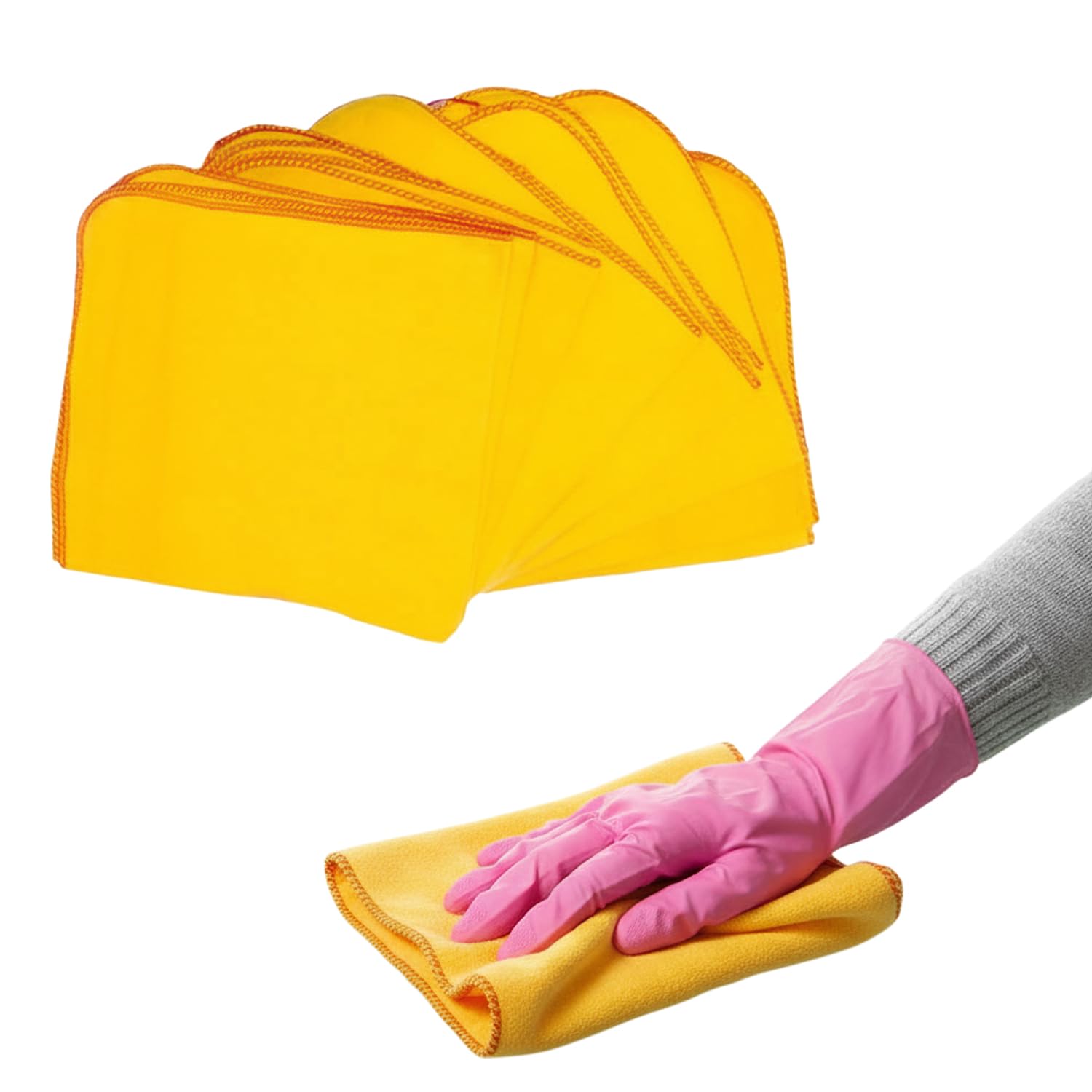 Jumboo Yellow Dusters, Thick and Soft Washable Reusable Cotton Cleaning Cloth, Ideal for Window Kitchen Dusting Polishing Glass Office and Home (4)
