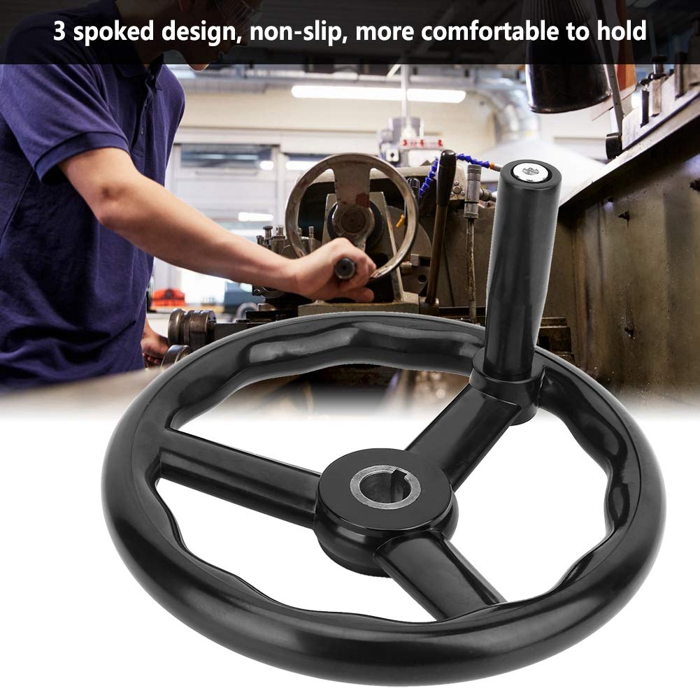 flexman 3Pcs Lathe Handwheel, 250 * 25mm Bakelite Black 3 Spoked Anti Slip Design Comfortable Grip Handwheel with Handle for All Types of Machine Tools
