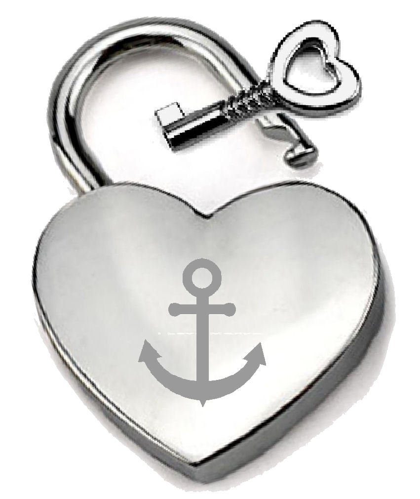 Cadenas cœur argenté déco marine pour livre d'or et coffret de mariage