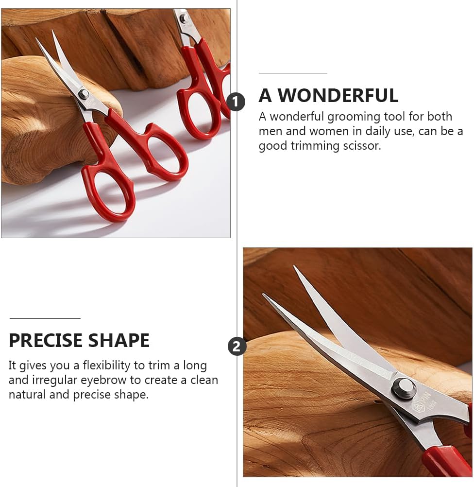 FOMIYES 2pcs Stainless Steel Grooming Scissors - Women Eyebrow Trimmer & Mustache/Nose Hair Clipper | Portable Nail Trimming Tool for Home, Salon & Makeup Use (Red)