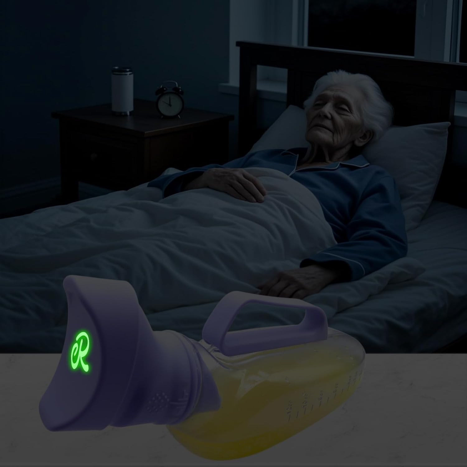 Portable Urinals for Women, 1200ml Nightglow Female Urinal with Upgraded Soft Rubber & Spill-Proof Lid – Large Capacity Pee Bottle Bed Pan for Elderly, Hospital, Travel, and Bedside Use