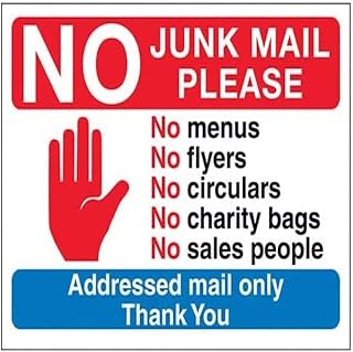 Stop Hand: No Junk Mail Please, Thank You Sign - 200mm x 150mm - Self Adhesive Vinyl