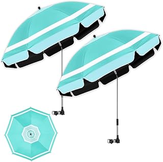 2-Pack 48.8" Chair Umbrella with Clamp,UPF50+ Sun Protection,360° Swivel Portable Clip-On Sun Shade for Beach Chair,Camping,Stroller,Wheelchair Hands-Free Shade,10-15% Extra Shade with Ruffle Edge