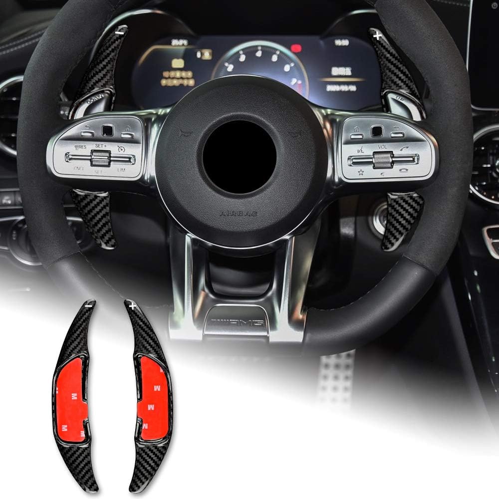 Carbon Fiber Steering Wheel Paddle Shifter Extensions Cover shift paddles Interior Trim Accessories for Mercedes Benz AMG C63 W205 E63 W213 C43 A45 G63 S63 GLA45 GLS63 (Black)