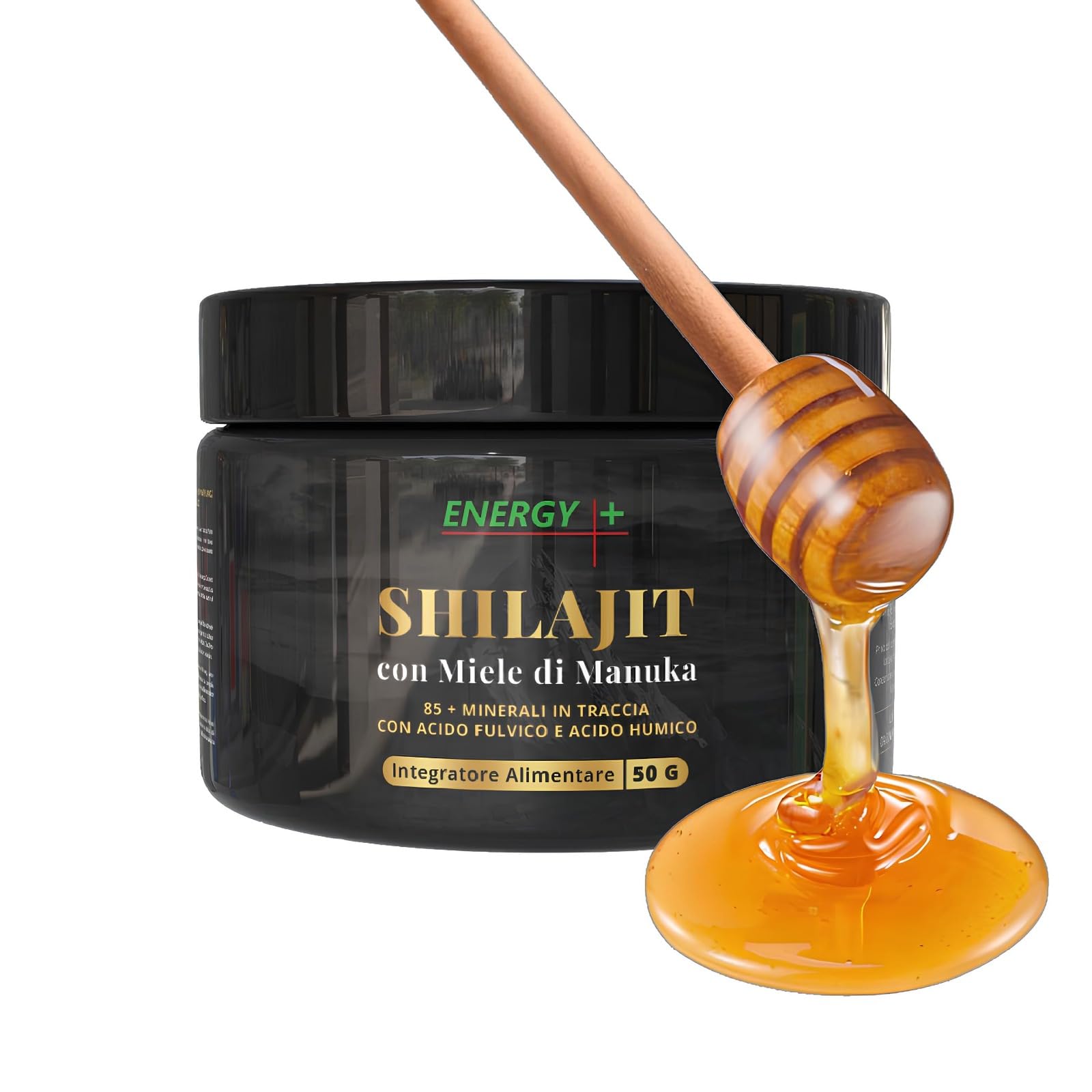 Resina di Shilajit Puro Originale dell'Himalaya con Miele di Manuka – Confezione da 50g - Energia Naturale e Immunità Potenziata – Scopri i Benefici di questa Composizione Rivoluzionaria