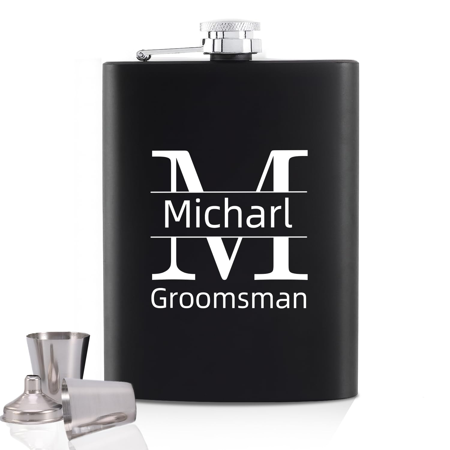Personalised Hip Flasks for Men,6oz Engraved Name Whisky Flask, Custom Wedding Gifts for Best Man, Groomsmen,Hip Flask Gift Set with Funnel