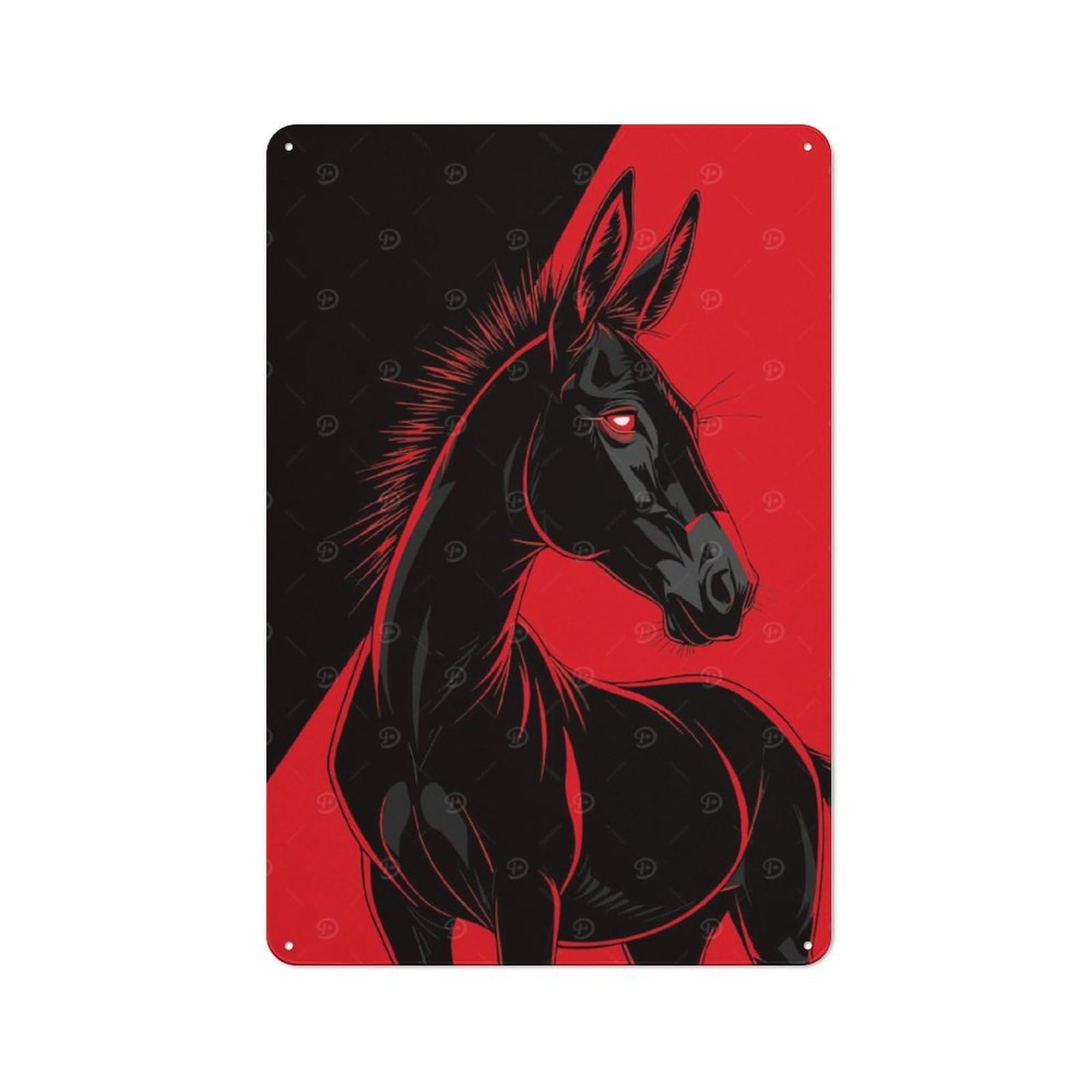 Junmoney Stylized Black Donkey With Red Background Classic Metal Sign 30X20cm Featuring Bar Wall Plaque For Diner, Restaurant, Shed Or Kitchen