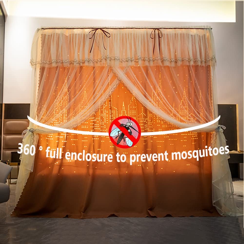 Zanzariera a baldacchino per Letto a Colonna Gialla a 4 Angoli, Tenda Romantica per Camera da Letto Singola Matrimoniale, con Supporto in Metallo (Colore: Giallo-B, Dimensioni: 150X210cm/59X