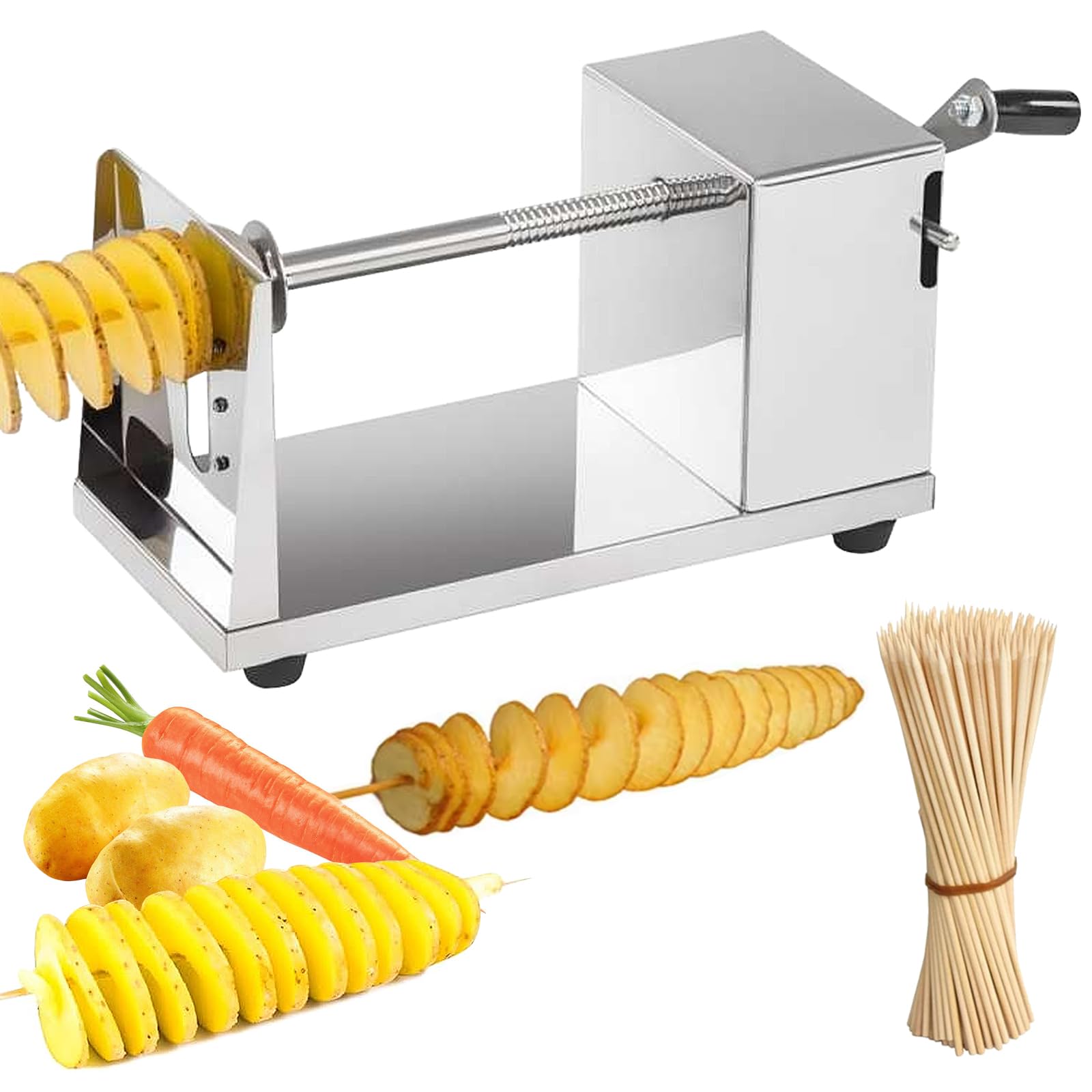 Affettatrice a spirale per patate, in acciaio inox, con 50 bastoncini di bambù, per frutta, patate, cetrioli o carote