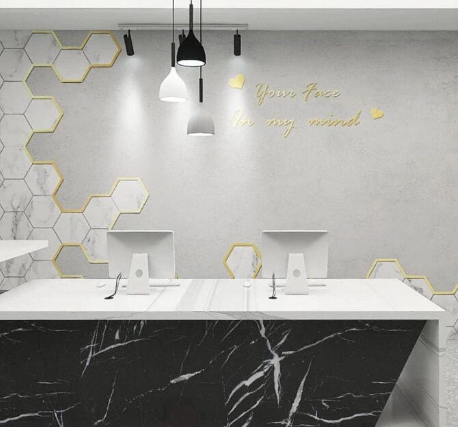 XLMING Minimalist Geometric Hexagon Marble Effect Beauty Salon 3D Wallpaper Luxury Home Dining Decor Paste Sofa Living Room The Wall for Bedroom Mural-430cm×300cm