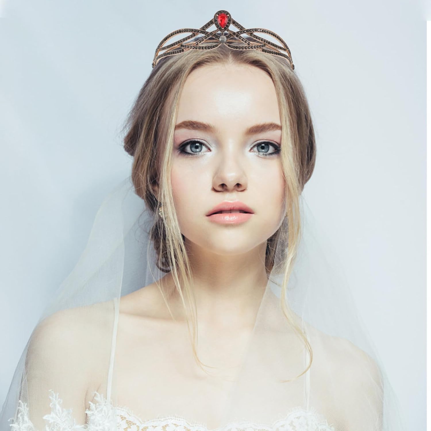 Beaupretty Baroque Crown Headband Wedding Bridal Crown Emerald Crystal Halloween Gemstone Tiara for Women Girls Supplies Red - Image 7