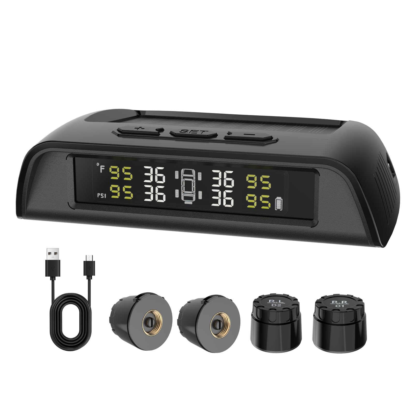 RVMATE Sistema di monitoraggio della pressione dei pneumatici RV con la carica solare, sensori TPMS 4 | 6 modalità di allarme, 0-87 psi, ideale per camper, rimorchi, camion e SUV