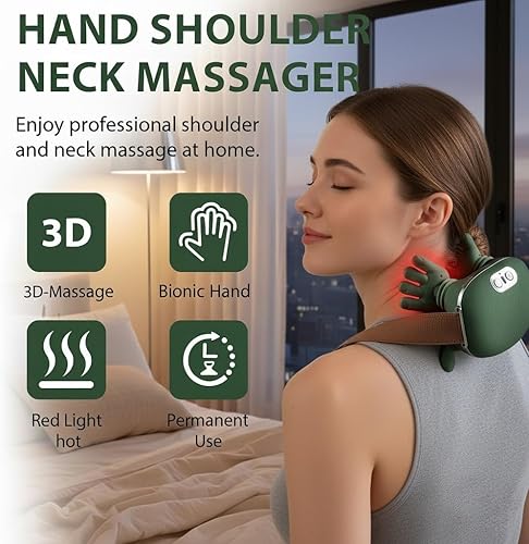 Miniatura 2 de Masajeador de cuello, masajeador Shiatsu calentado biónico, masajeador inalámbrico portátil de espalda y hombros, diseño de mano humana simulada