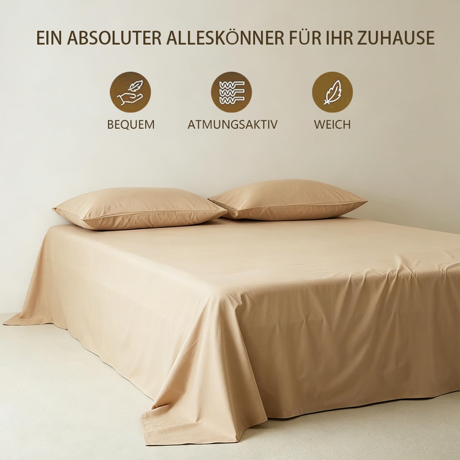 Bettlaken ohne Gummizug 245 x 250cm 100 % Baumwolle leintuch Weiß