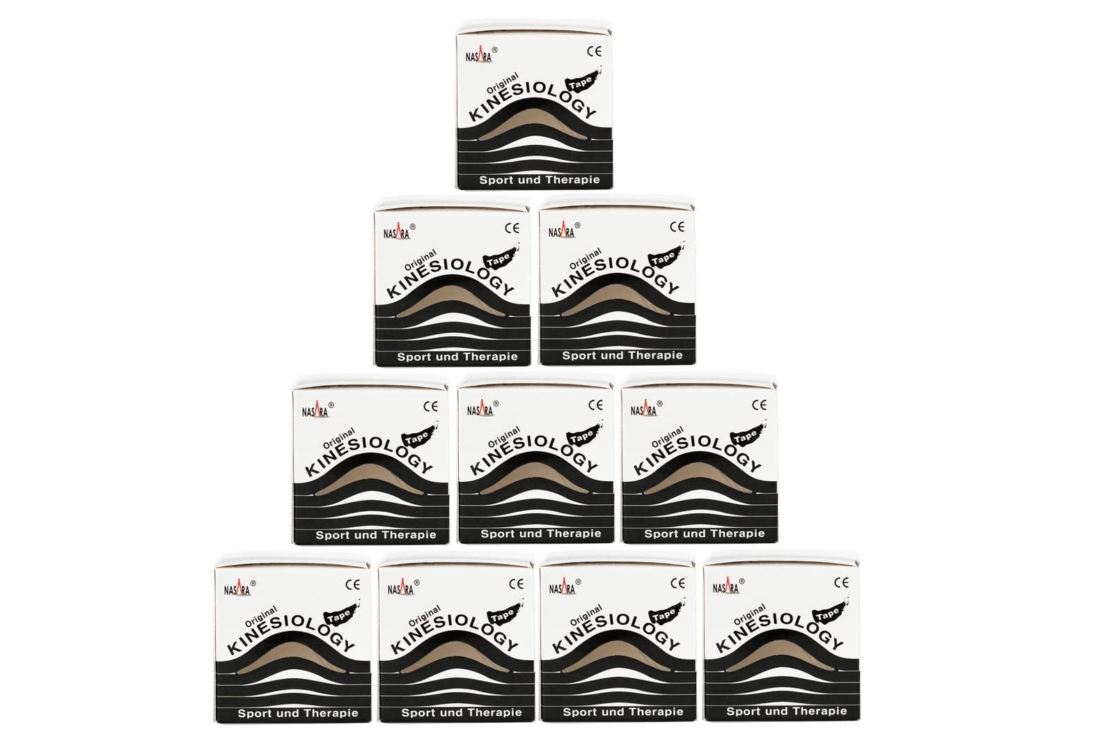 Nasara Original Kinesiologie Physio Tape für Sport und Medizin, Rollengröße 5cm x 5m, 10 Rollen, Schwarz
