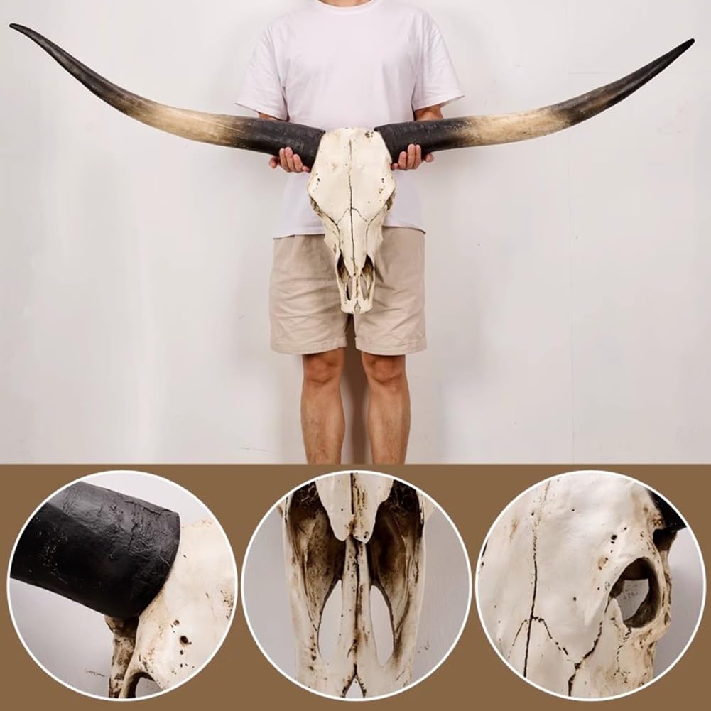 Rygcrud Lunghezza 178cm Decorazione Da Parete Realistica In Stile Retrò Teschio Con Corna Di Toro Da Appendere Ideale Per Il Camino Soggiorno Esterni Facile Da Montare(nero)