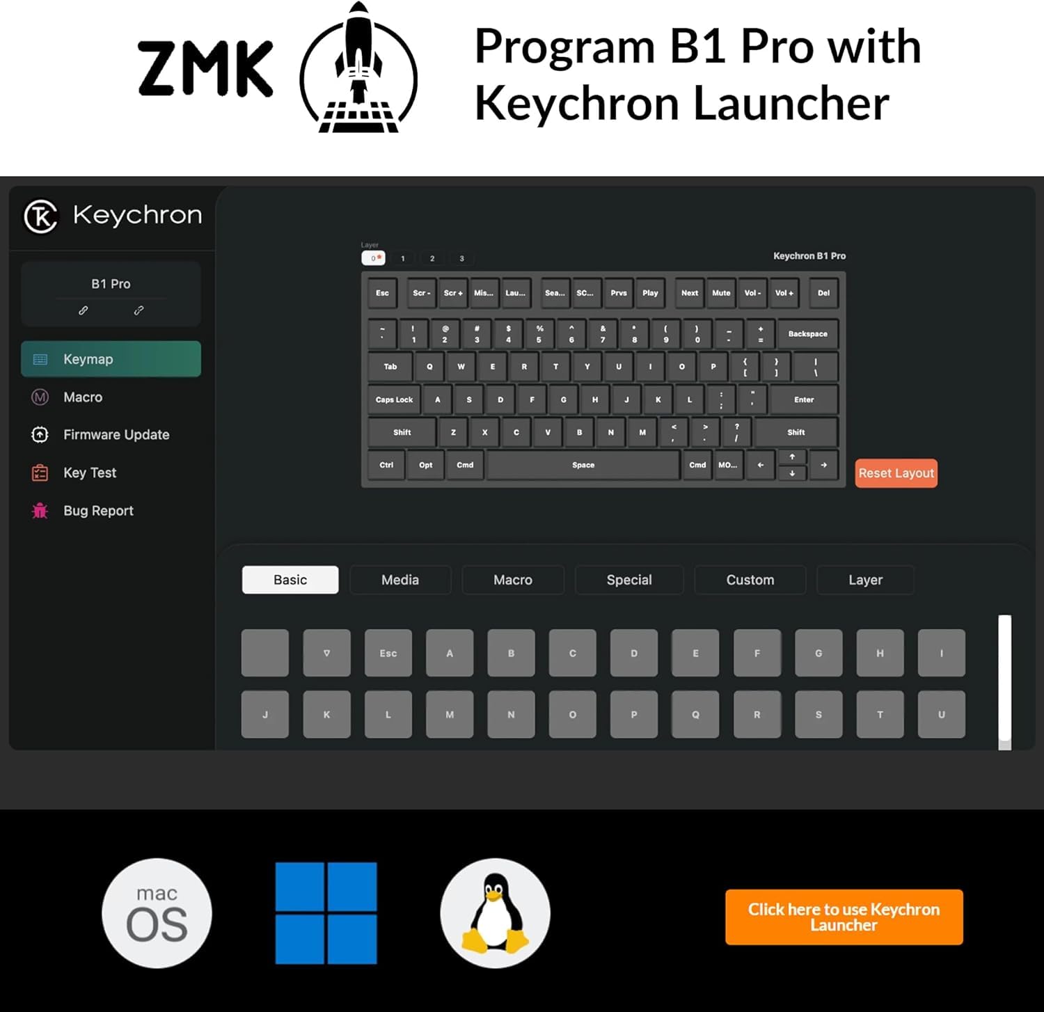 Keychron B1 Pro Teclado inalámbrico Ultrafino con personalización ZMK, 3 Modos Bluetooth/2,4 GHz/Cable 425 g Ligero con una batería de Larga duración de 1.200 Horas para Mac/Windows-Blanco Marfil