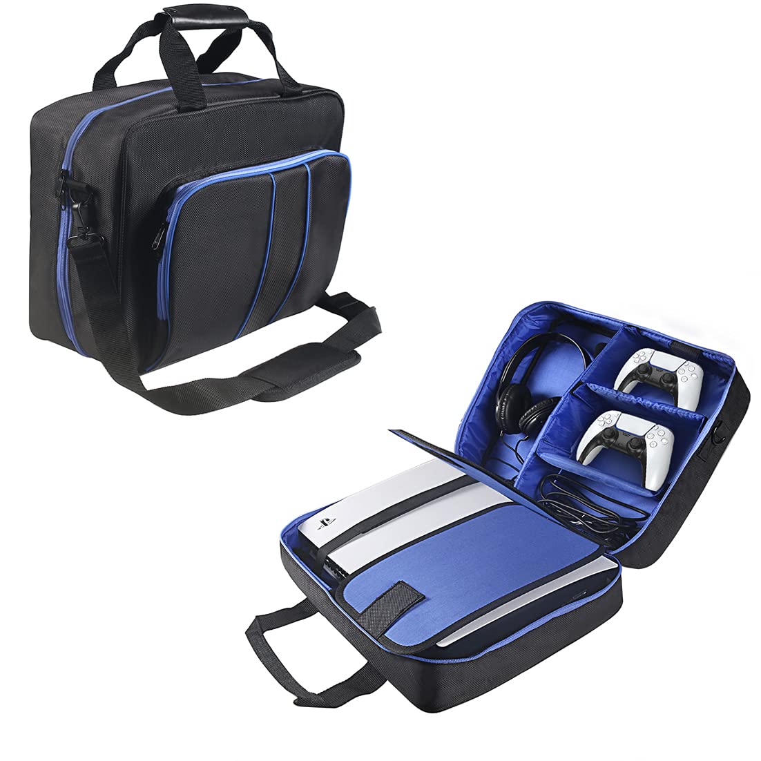 Travel Carrying Case Storage bag Compatible with PS5/ Playstation 5 and Digital Edition with Customizable Interior for Playstation Controller, PS5 Games, Gaming Headset, and Gaming Accessories