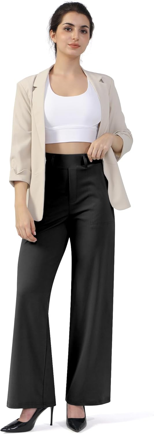 Womens Wide Straight Leg Work Pants Pull On Dress Pants Business Casual Trousers Slacks with Pockets - Image 5