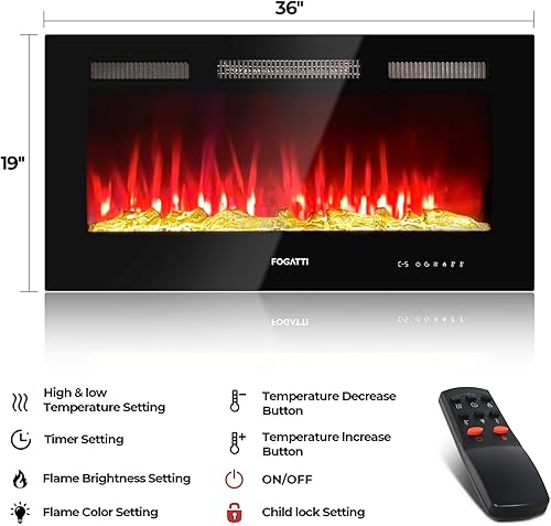 Miniatura 6 de FOGATTI Chimenea eléctrica RV de 36 pulgadas amplia empotrada y montada en la pared control remoto con temporizador calentador de 1500750 W