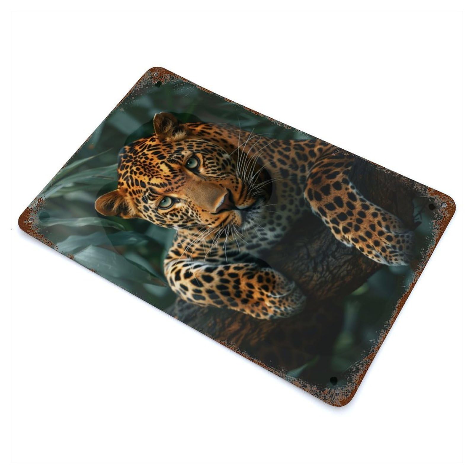 Jungle Leopard Rusty Metal Tin Sign 11.8"x7.9", Industrial Home Decor for Garage, Pub Or Kitchen