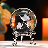 Vista 10 de HDCRYSTALGIFTS - Bola de cristal de diente de león de 60 mm con soporte, pisapapeles decorativo, grabado láser 3D, esfera completa de planta