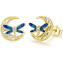 Celtic Moon Earrings 925 Sterling Silver Dragonfly Stud Earrings Irish Celtic Jewelry Gifts for Women