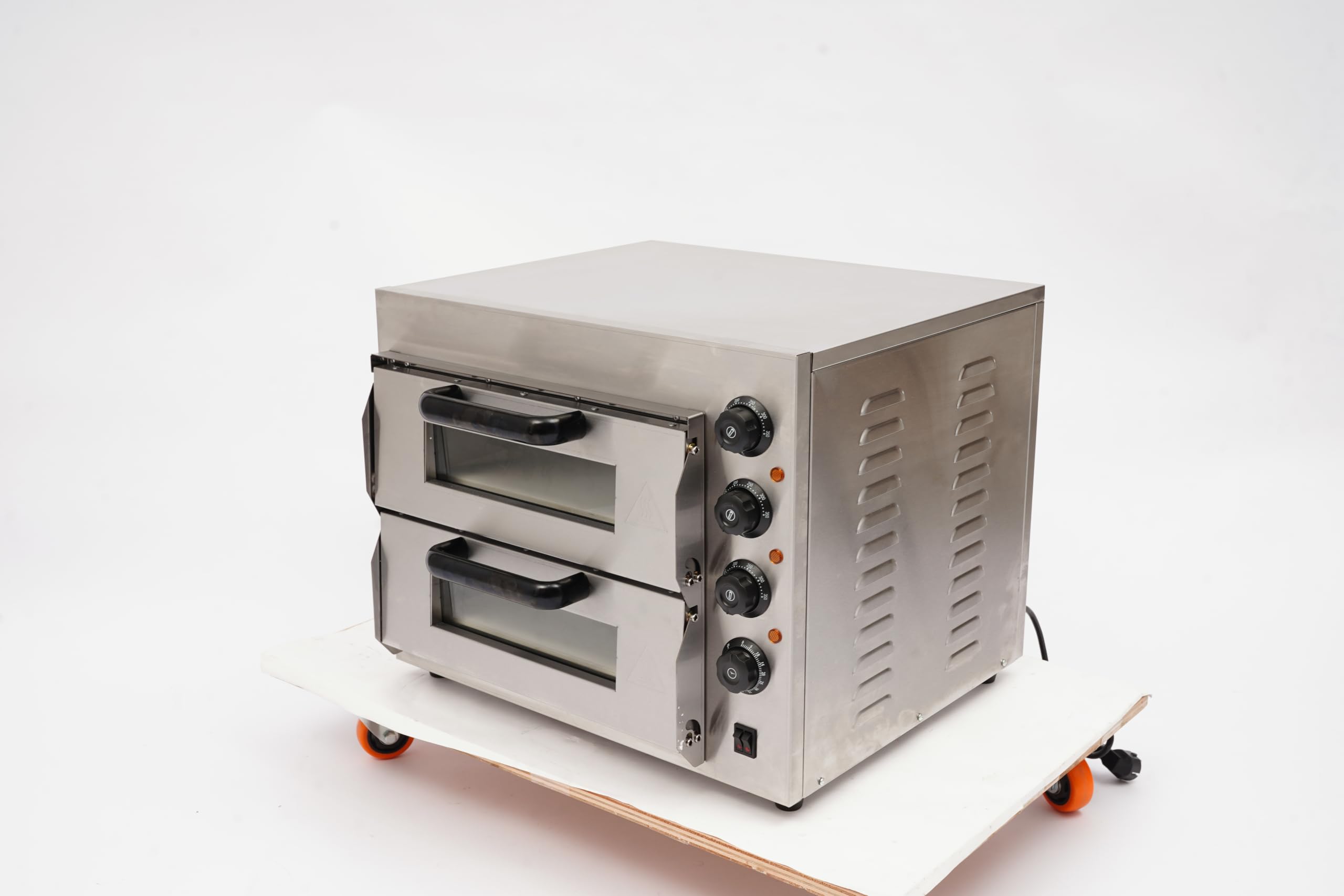 Forno per pizza commerciale da 14 pollici con timer da 50-350 °C e timer da 60 minuti | Forno elettrico doppio per pizza, 3000 W, in acciaio inox, 20 l per piano, professionale a 2 piani, per ristorante e casa