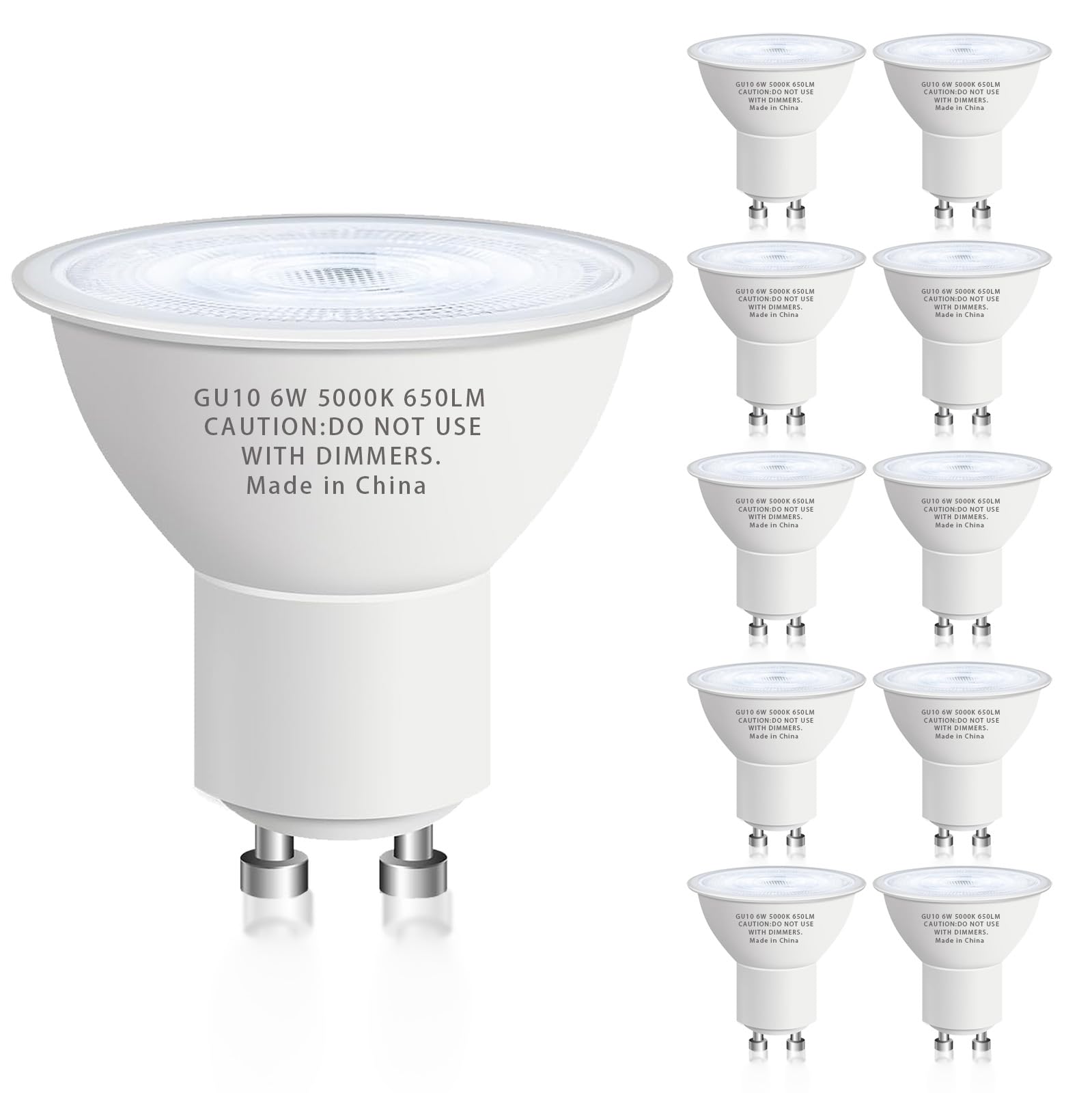 GU10 Led Bulb 6W Equivalent 50W MR16 Led Bulb 5000K Daylight White Led Bulbs 650 Lumens Non-Dimmable GU10