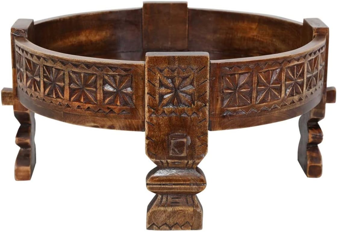 Casa Moro Rakim Oriental Side Table Diameter 50 cm Round x Height 26 cm CHAKKI Table Made of Solid Wood Carved in Antique Look Moroccan Floor Table Coffee Table Sofa Table MA44-31