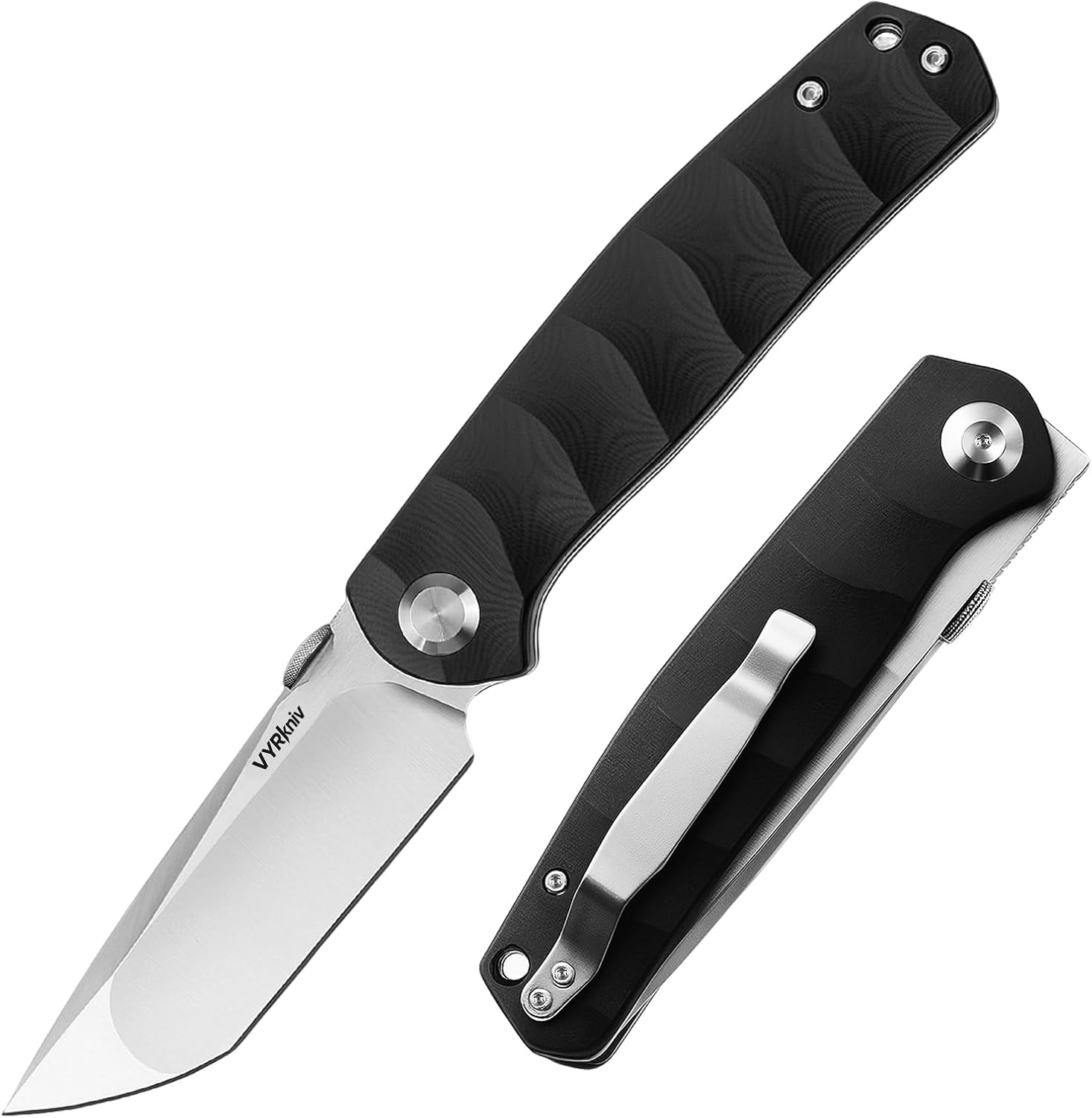 Pocket EDC Knife V906, DC53 Steel Blade G10 Handle Folding Knife with Pocket Clip for Men Women Camping Survival Hiking Outdoors