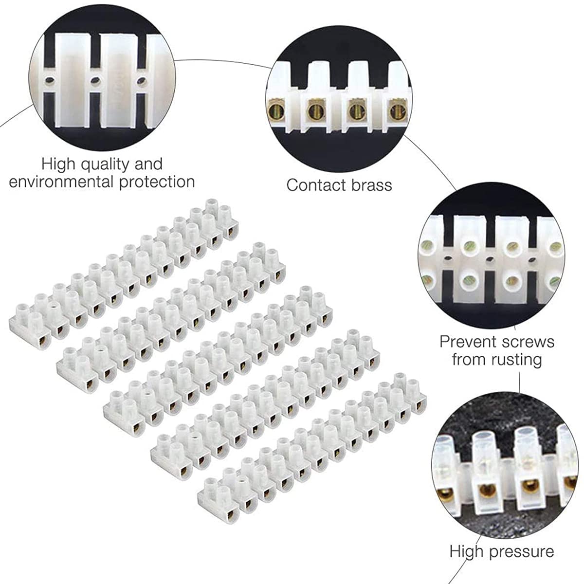 10 Pcs Bloques de terminales eléctricos 10A 380V Bloque de terminales de tornillo de doble fila Bloque de tiras de 12 posiciones para cables Conexión de electrodomésticos