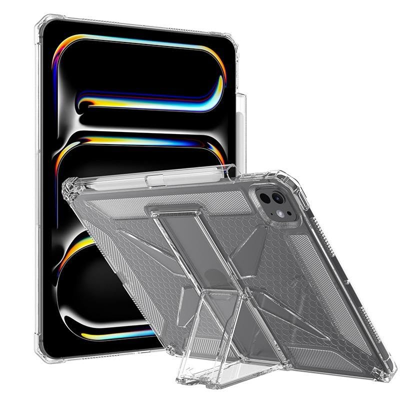 compatible with ipad 10.2 inch case (9th gen 2021/8th gen 2020/7th gen 2019), heavy duty shockproof transparent back cover with pencil holder, built-in kickstand, rugged protective case for ipad 10.2"