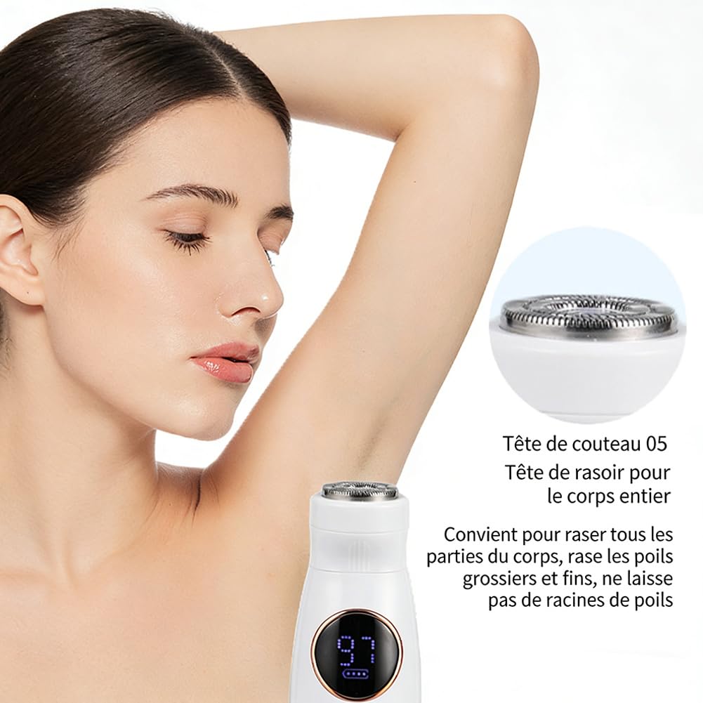 Rasoir Femme 5 En 1, Rasoir Electrique Femme 5 En 1 Etanche, Sec Et Humide Ipx7, Pour Corps, Aisselles, Bikini, Sourcils Et Nez (Blanc)