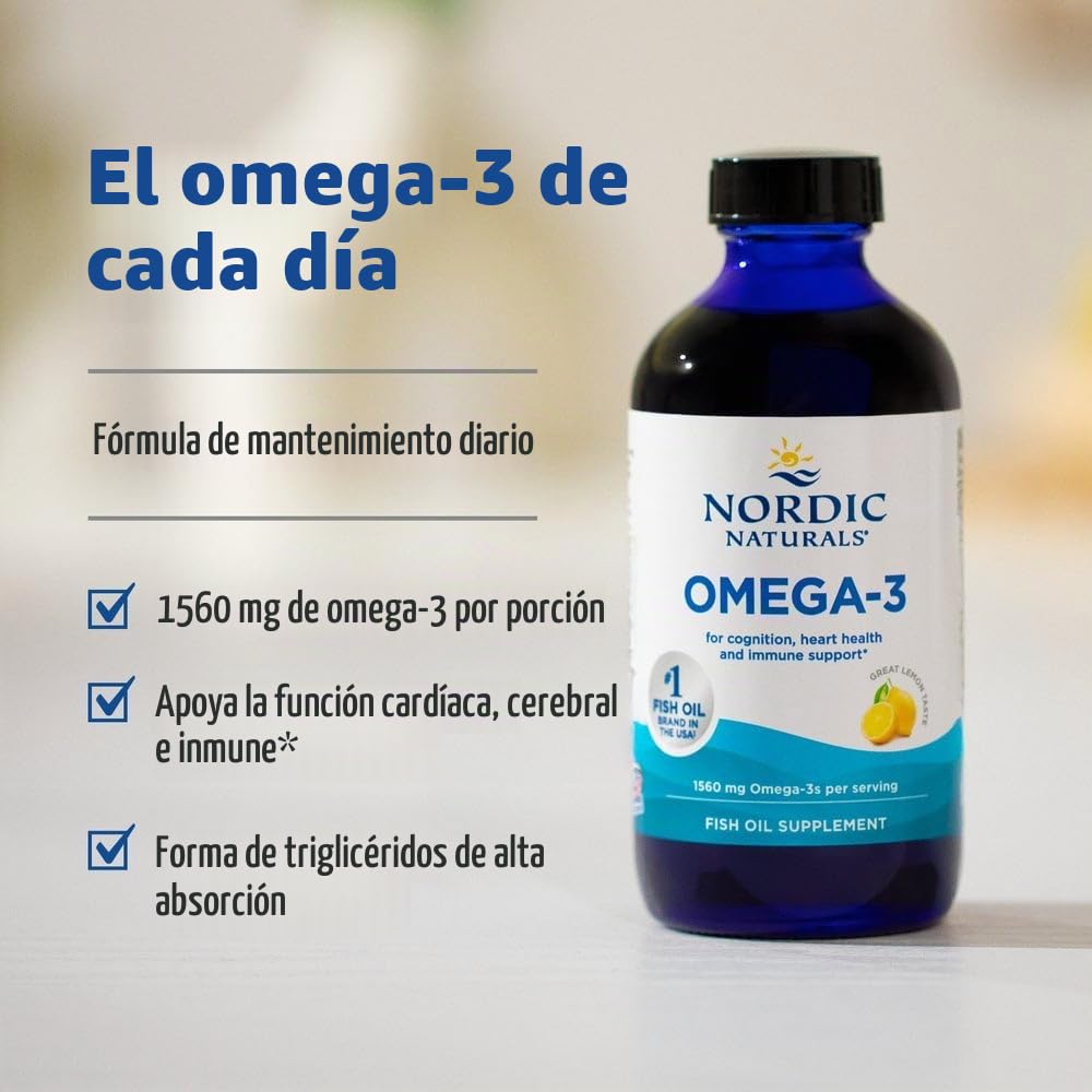 Nordic Naturals, 1560mg Omega-3 Sabor Limón, Alta Dosificación, con EPA y DHA, 237ml, Testado en Laboratorio, Sin Soja, Sin Gluten, No GMO