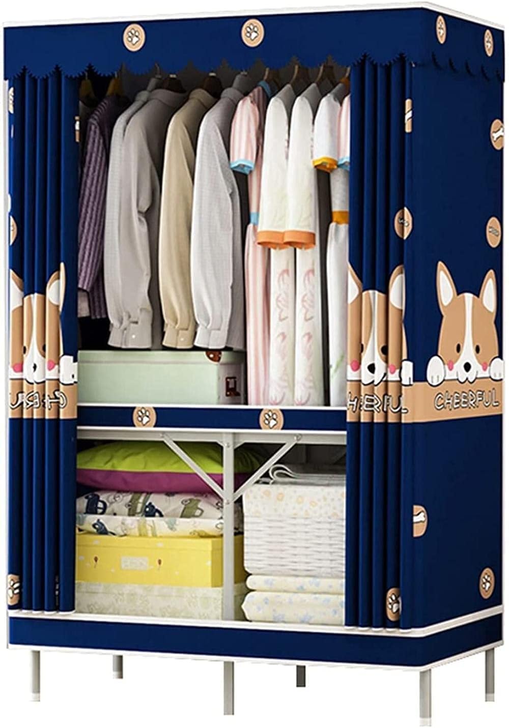 Portable Wardrobe Folding Bedroom Wardrobes Partition Storage Prime Wardrobe Clothes Rack (Size : 168 130 48CM) (168 * 108 * 48CM)