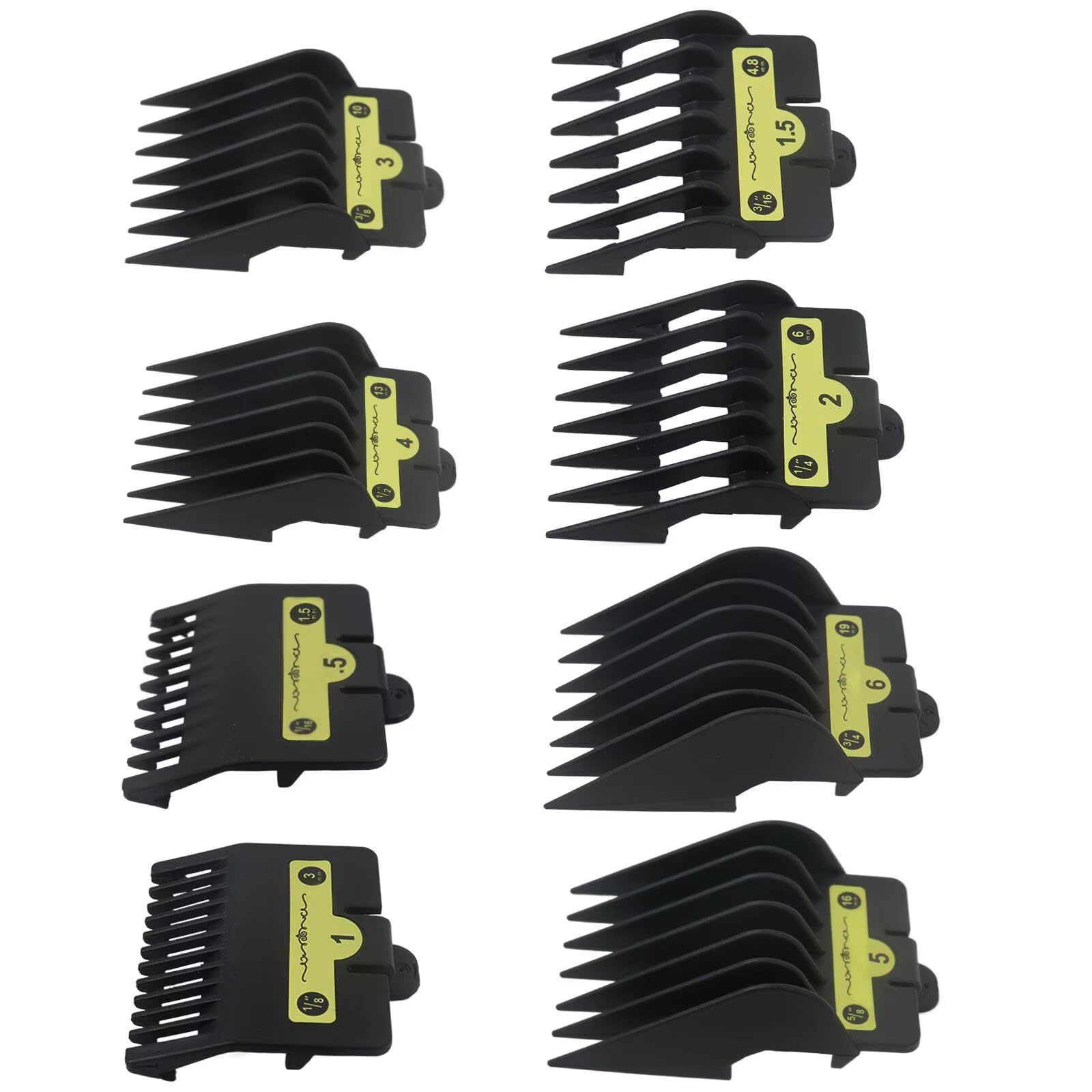 LINGSEE 1/16, 1/8, 3/16, 1/4, 3/8, 1/2, 5/8, 3/4inch 8PCS Black Clipper Guards Replacement for Ba-Byliss Barberology FX825, FX870, FX880, and FX673-Easy to Use