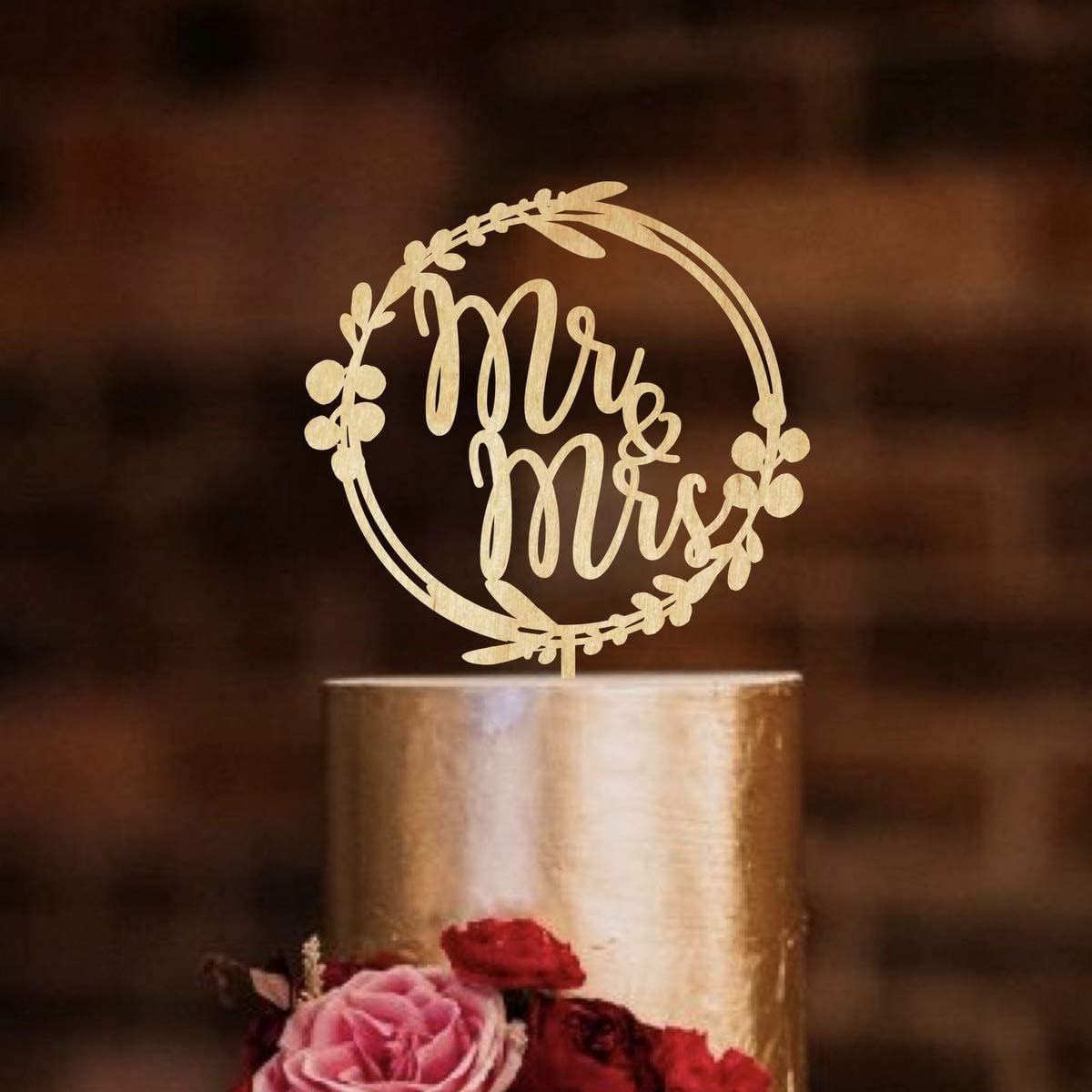 Wedding Cake Toppers Mr Mrs Wooden Cake Topper with Leaves Floral