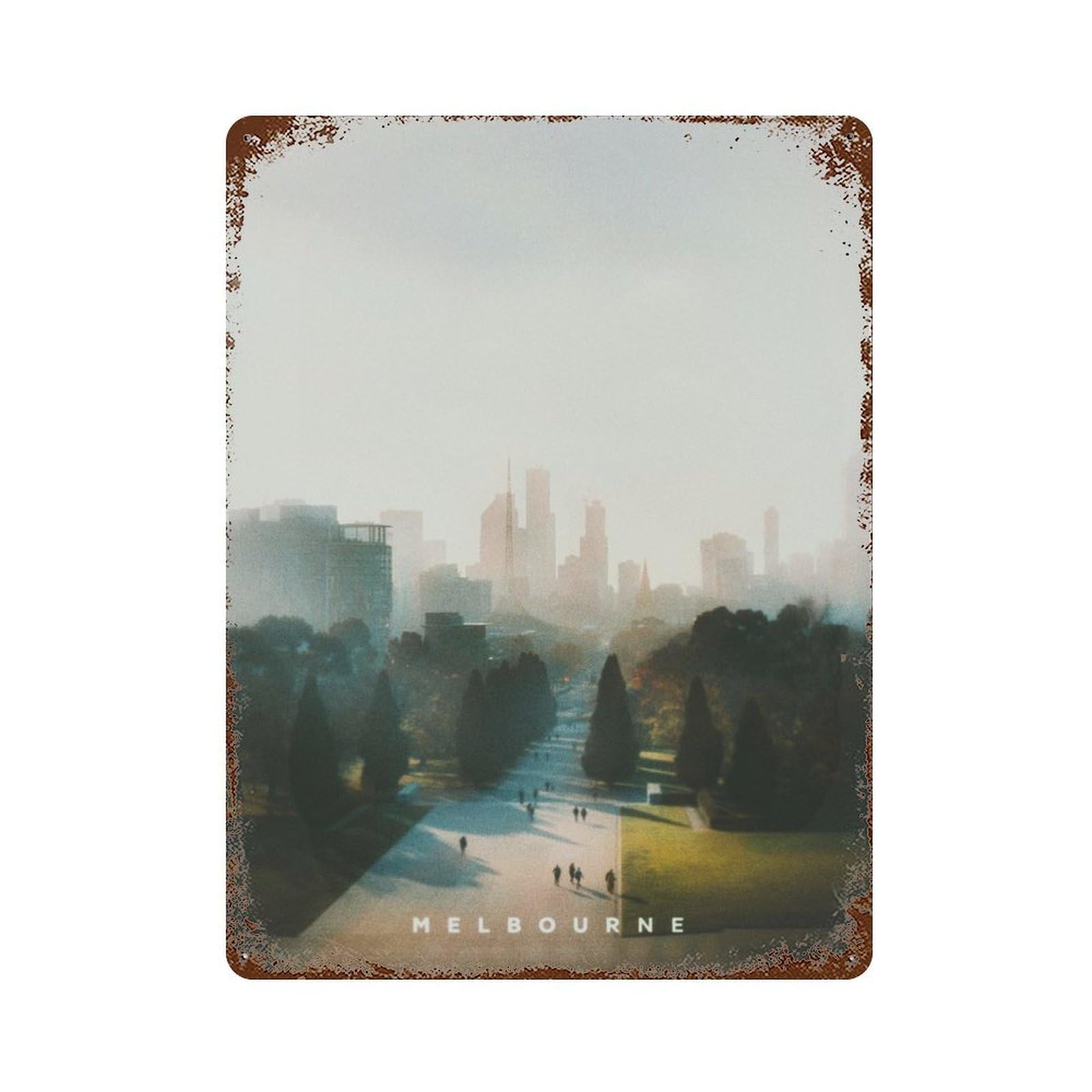 Melbourne 15.7"x11.8" Rusty Metal Tin Sign, Novelty Wall Decor for Cafe, Home Bar And Lounge Decor