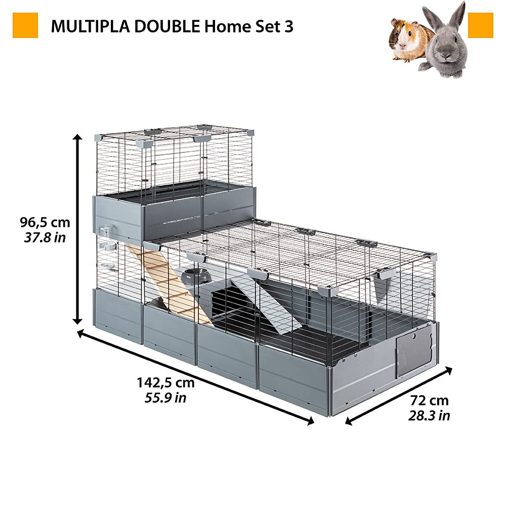 Ferplast Jaula Modular de Dos Pisos para Conejos Conejillos de Indias, en Malla Metálica y Plástico Reciclado, con Accesorios