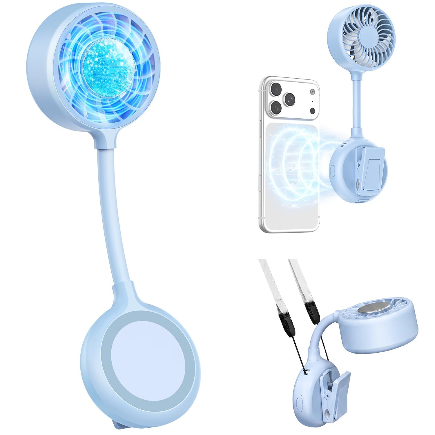 ハンディファン 冷却プレート マグネット式 【新登場・スマホに付き・両手を解放】 携帯扇風機 強力 静音 360°角度調整 3段階風量 静音 傘にクリップ 手持ち扇風機 5200mAh大容量 32時間連続稼働 小型扇風機 usb扇風機 軽量 140g 卓上/手持ち/首掛け 熱中症対策 通勤 通学 アウトドア キャンプ プレゼント (ブルー)